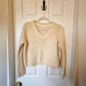 L.A. HEARTS V-Neck Knit Sweater, Size Small, Cream